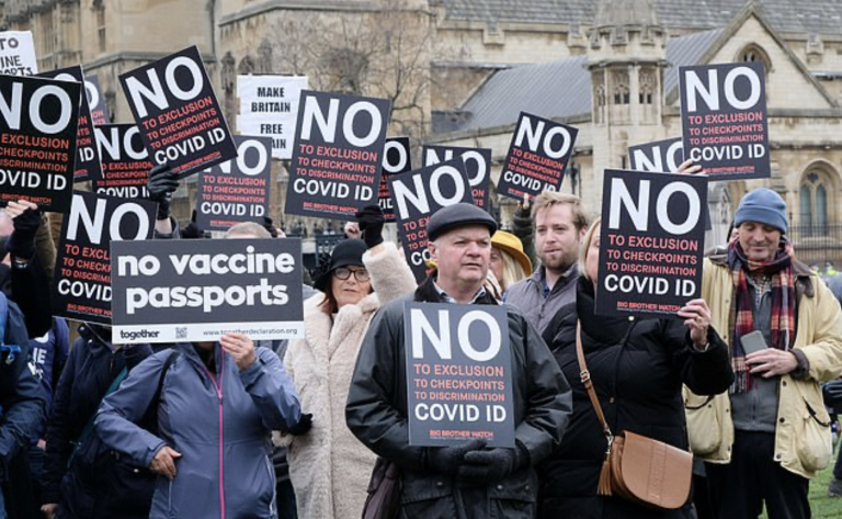 Protesters Gather in London to Object to Vaccine Passports