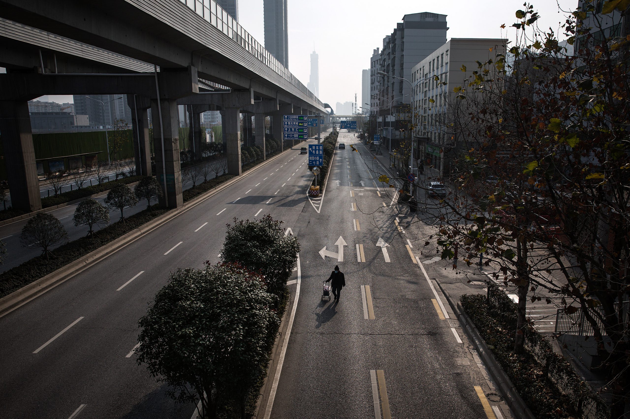 The government lockdown orders in Wuhan, China, have emptied the city's streets.