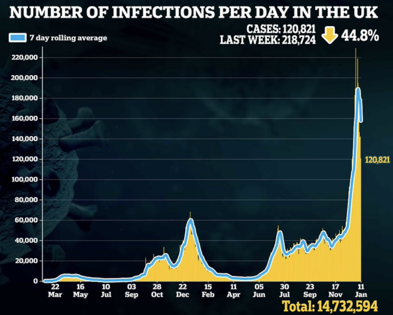 Daily Covid Cases Fall 45% Week-on-Week