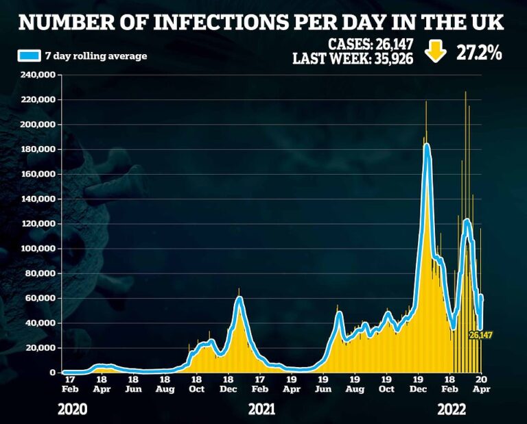 Britain’s Daily Covid Cases Plunge by Another Third