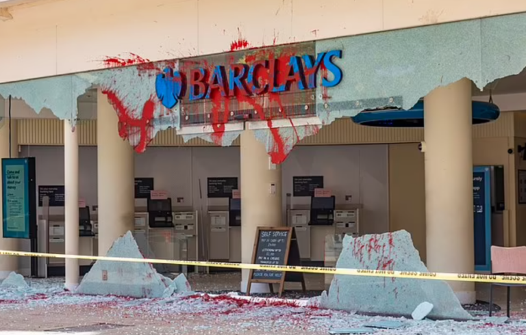 Pro-Palestine Protesters Smash Windows and Throw Red Paint Over Barclays Branches in London, Bristol and Manchester Over “Links to Israel’s Weapons Trade and Fossil Fuels”